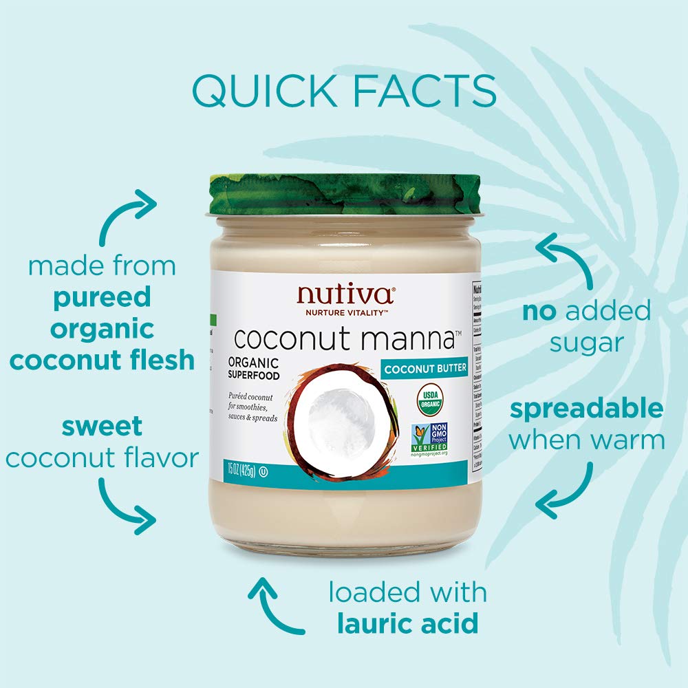 Nutiva Organic Cold-Pressed Virgin Coconut Oil, 54 Ounce & Organic Coconut Manna Puréed Coconut Butter, 15 Ounce (Pack of 2)