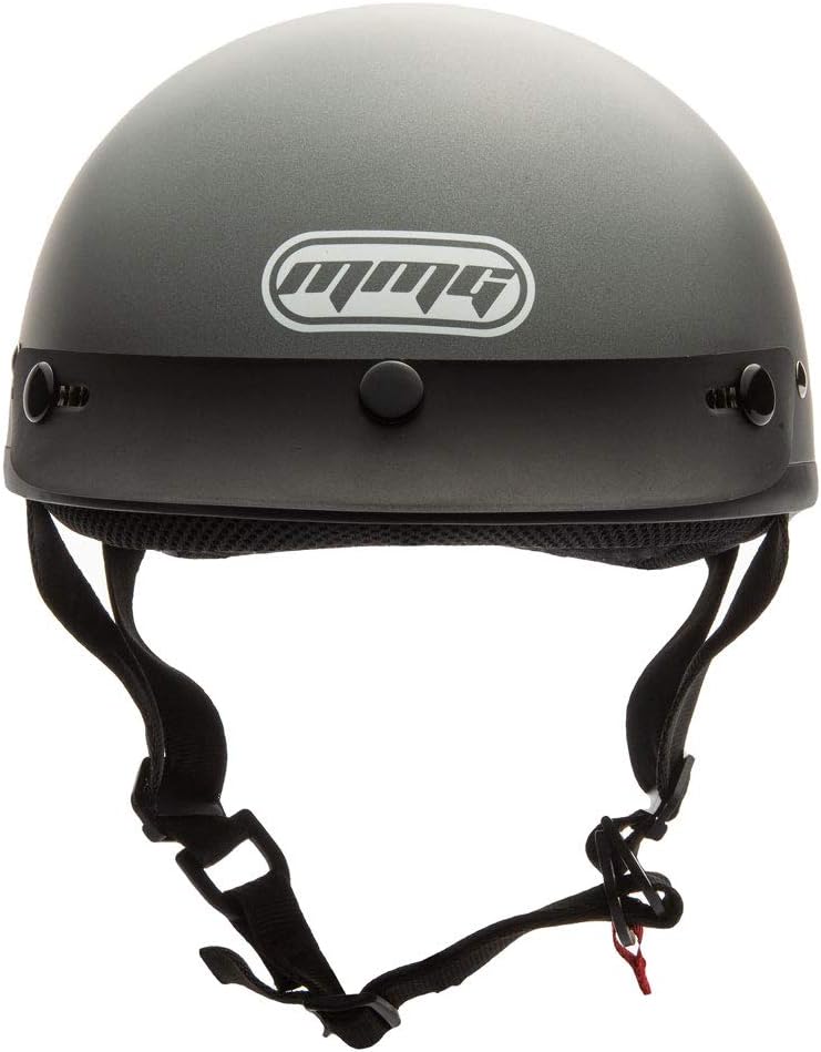 MMG Adult Half Shell Helmet, Motorcycle/Scooter/Moped, Matte Gray, Medium | Lightweight Polycarbonate/ABS half shell, goggles included. Padded washable liner, double D-ring strap. DOT FMVSS-218.