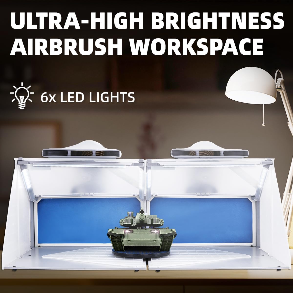 OPHIR 2 Sets of Portable Airbrush Spray Booth with Dual Fans, 6 LED Lights | Foldable Airbrush Paint Booth with 2x Exhaust Hoses, 2x 360° Turntables