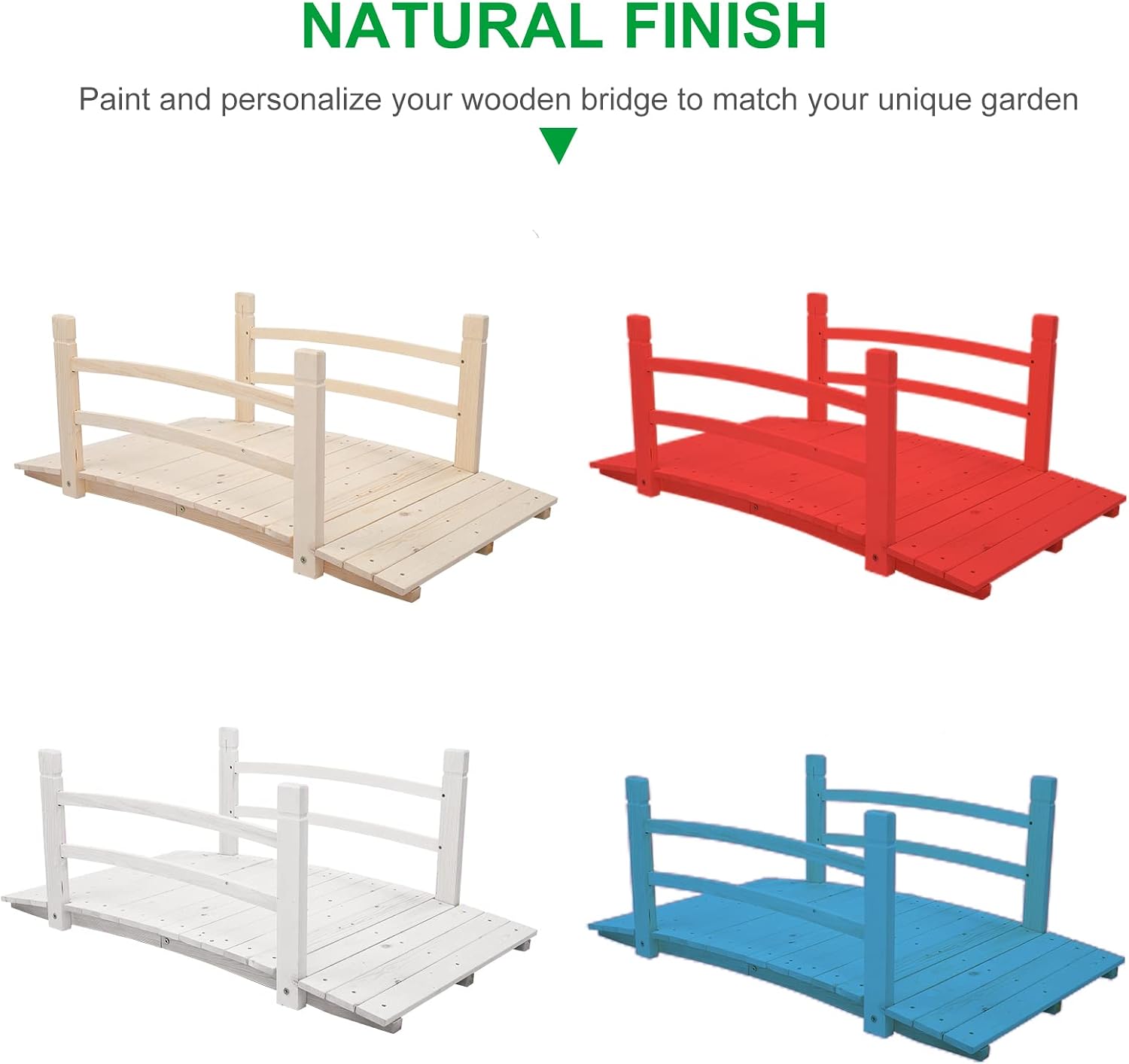 VINGLI 5 ft Garden Bridge, Classic Wooden Arch with Safety Rails Stained Finished Footbridge, Decorative Pond Landscaping, Backyard, Creek or Farm