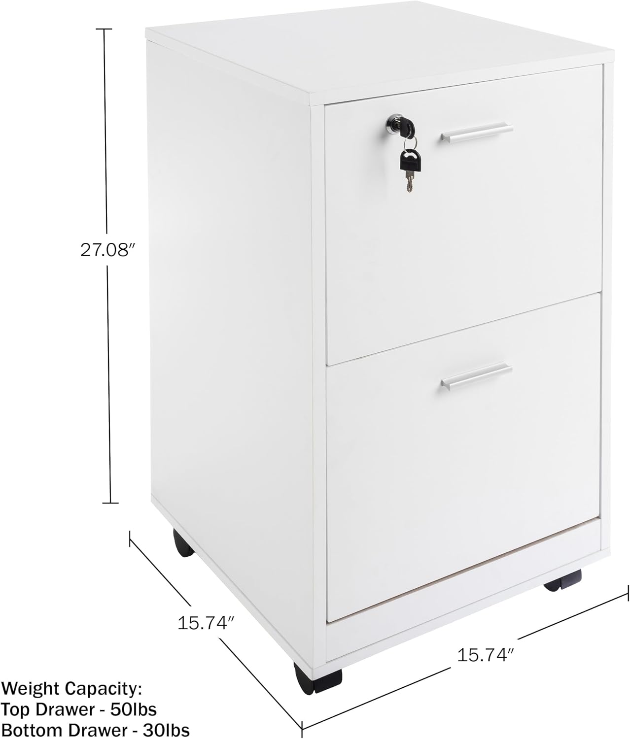 File Cabinet - 2-Drawer Cabinet with Lock and Deep Drawer Storage - Rolling Filing Cabinet for Under The Desk, Home, or Office by Lavish Home (White)
