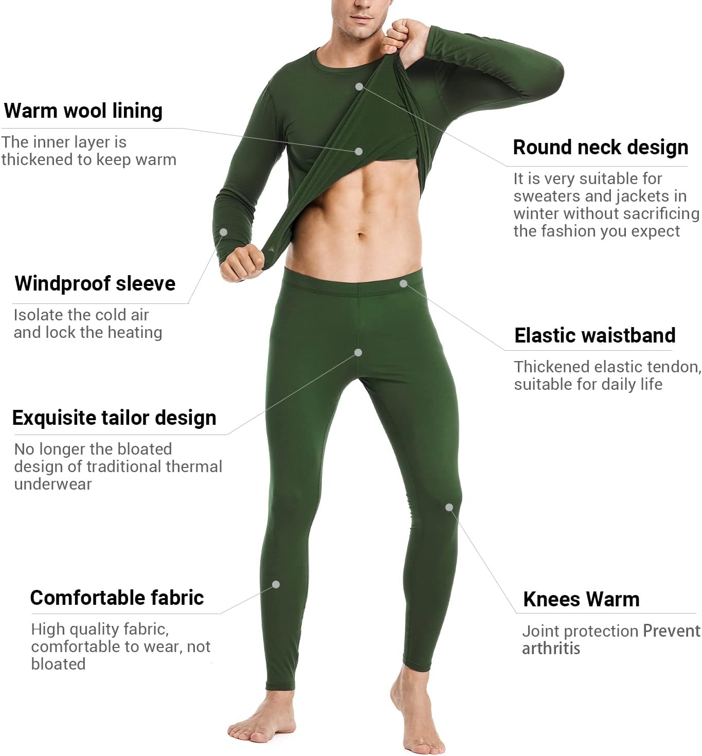 PISIQI Thermal Underwear Men Long Johns Set Ultra-Soft with Fleece Lined Base Layer Winter Skiing Warm Top & Bottom