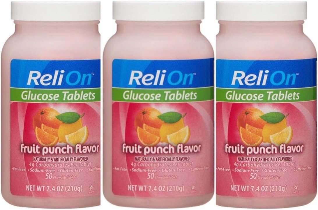 Relion Glucose Tablets - Fruit Punch Flavor - 50 Counts (3 Pack)
