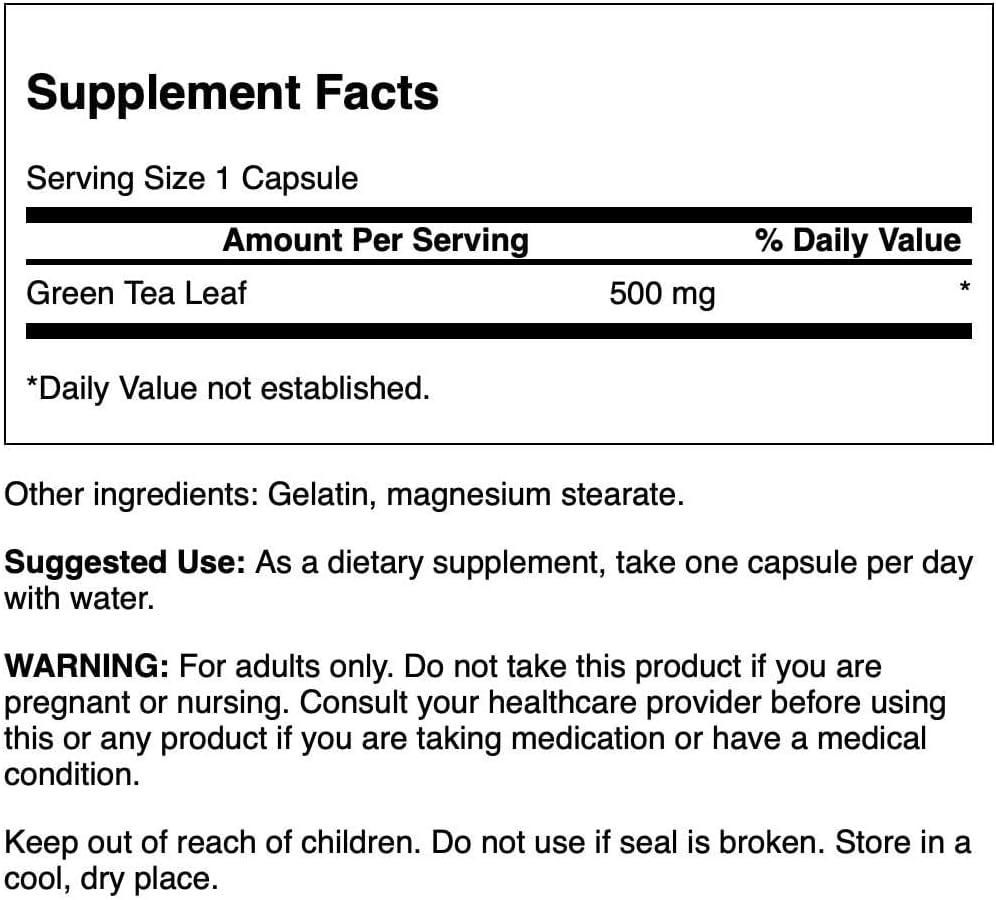 Swanson Green Tea Antioxidant Support 500 mg, 30 Capsules | Contains Antioxidant Polyphenols to Neutralize Free Radicals and Support Energy, Brain