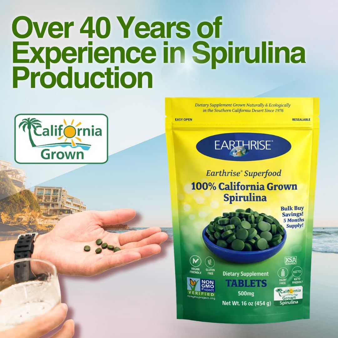 Earthrise Superfood California Spirulina 500mg Tablets, 1 LB