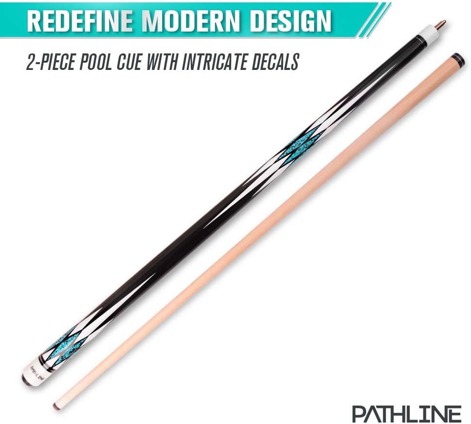 Pool Cue Stick - 58 inch Maple Billiard Pool Stick (Multicolour) | Imitation Turquoise Design, 18-21oz Weight Options, 13mm Leather Tip, For Beginner & Intermediate Player