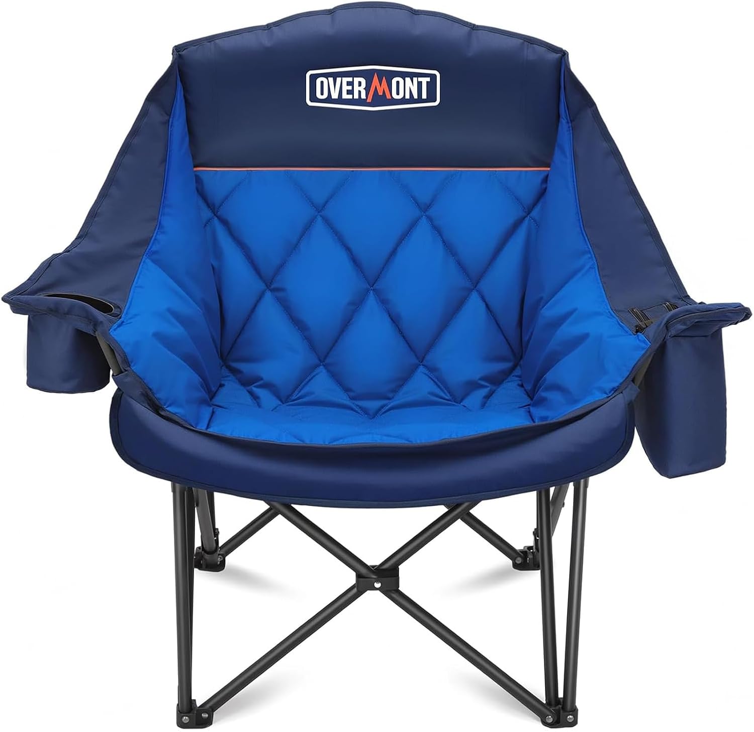 Overmont Oversized XL Camping Chair for Adults - 500lbs Support Heavy-Duty Padded Folding Chair with Side Pocket Cup Holder Cooling Bag for Outdoor Sports Garden Beach Fishing Lawn Black