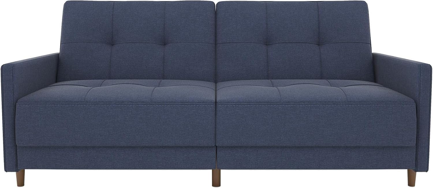 DHP Andora 76 Inch Futon Sofa Bed, Modern Upholstered Couch Sleeper with Button Tufted Back and Seat, Navy