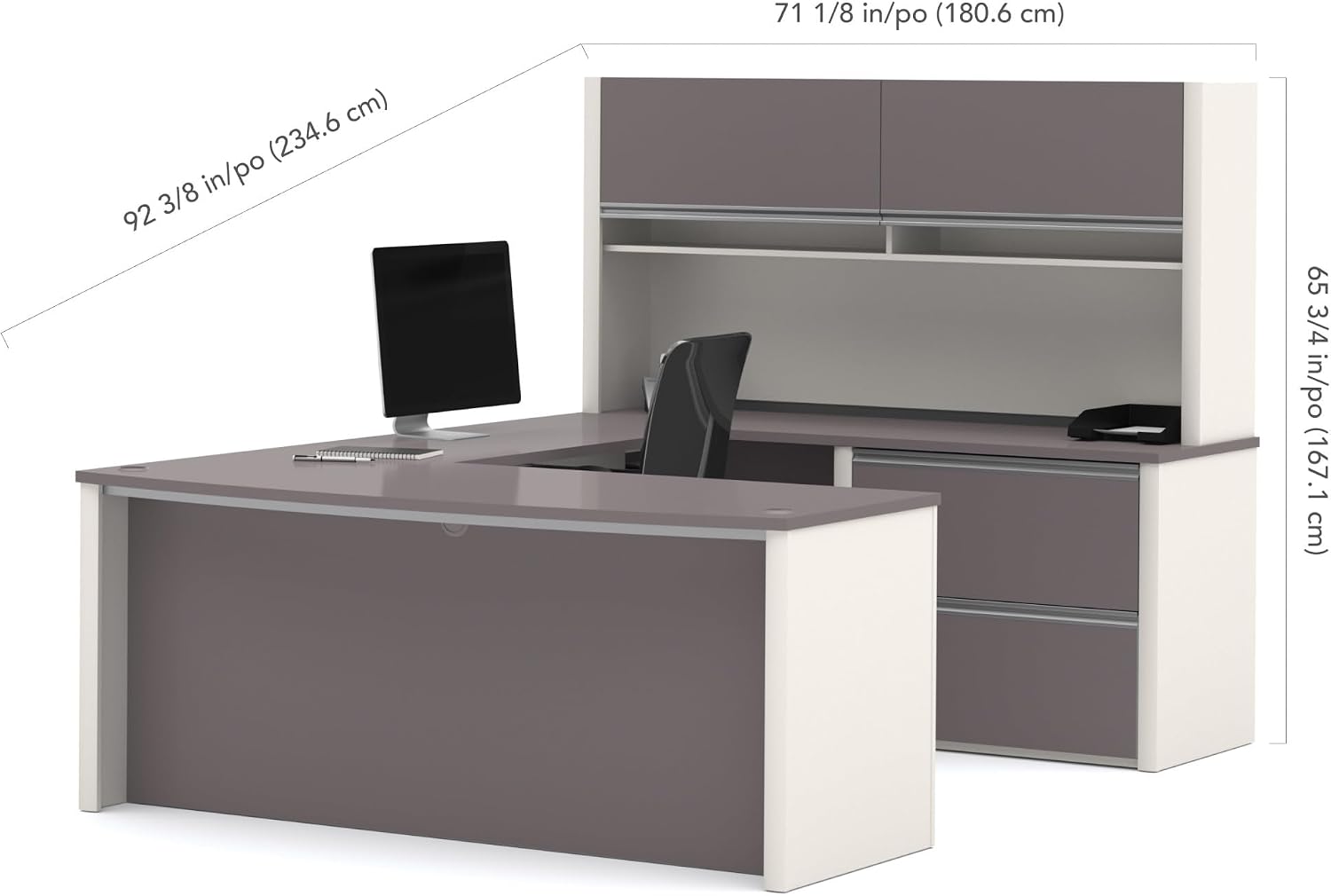 BESTAR Connexion U-Shaped Workstation with Two Oversized Pedestals, Slate/Sandstone | With Two Oversized Pedestals