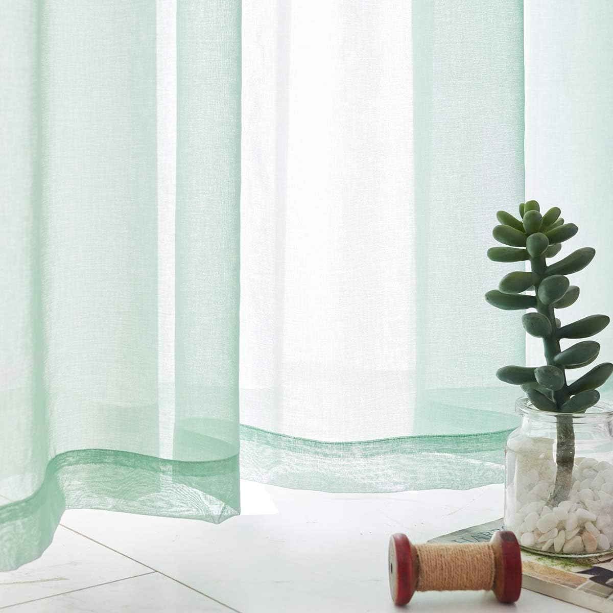 Off White Semi Sheer Curtains 72 Inches Long Faux Linen Off White Sheers Curtain for Bedroom Living Room Girls Kids Room 2 Panels 52x72 Inch Length