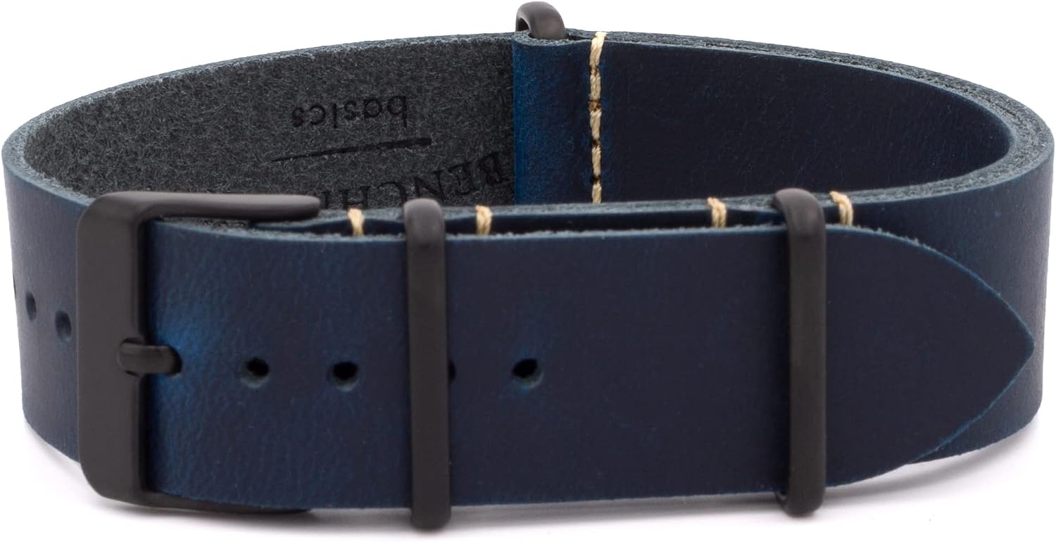 Benchmark Leather Watch Band - Crazy Horse Oiled Leather One-Piece Watch Straps for Men or Women - 18mm, 20mm, 22mm or 24mm Widths