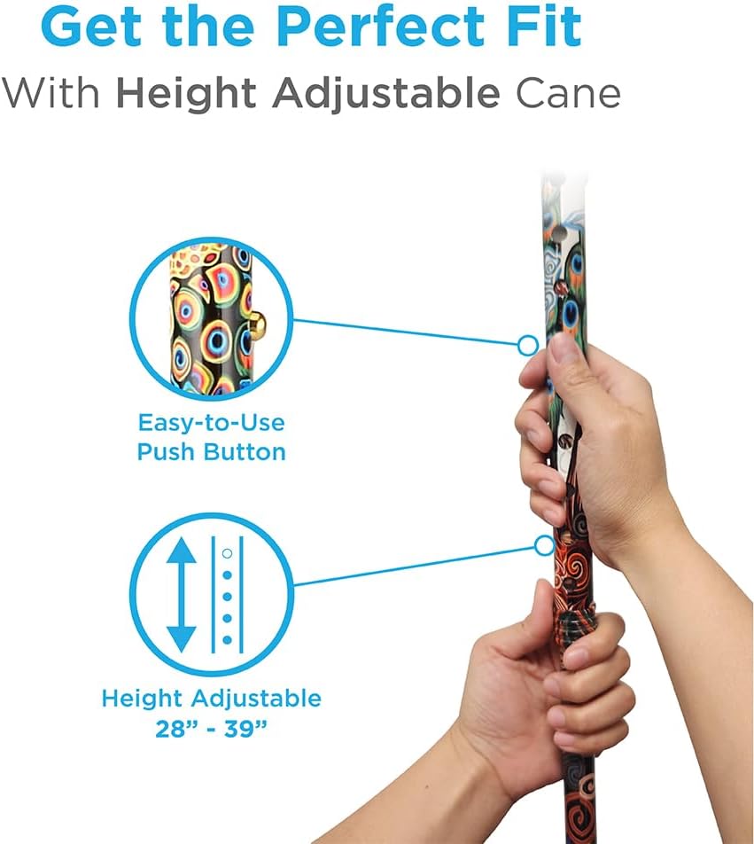 NOVA Designer Walking Cane with Offset Handle, Lightweight Adjustable Walking Stick with Carrying Strap, “Maui Flowers” Design