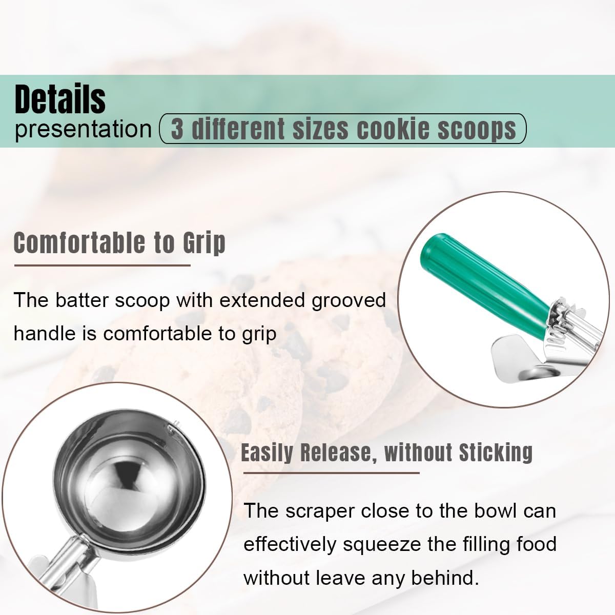 Saebye Cookie Scoop Set, Ice Cream Scoop Set, Cookie Scoops for Baking, Multiple Size Large-Medium-Small Size Disher
