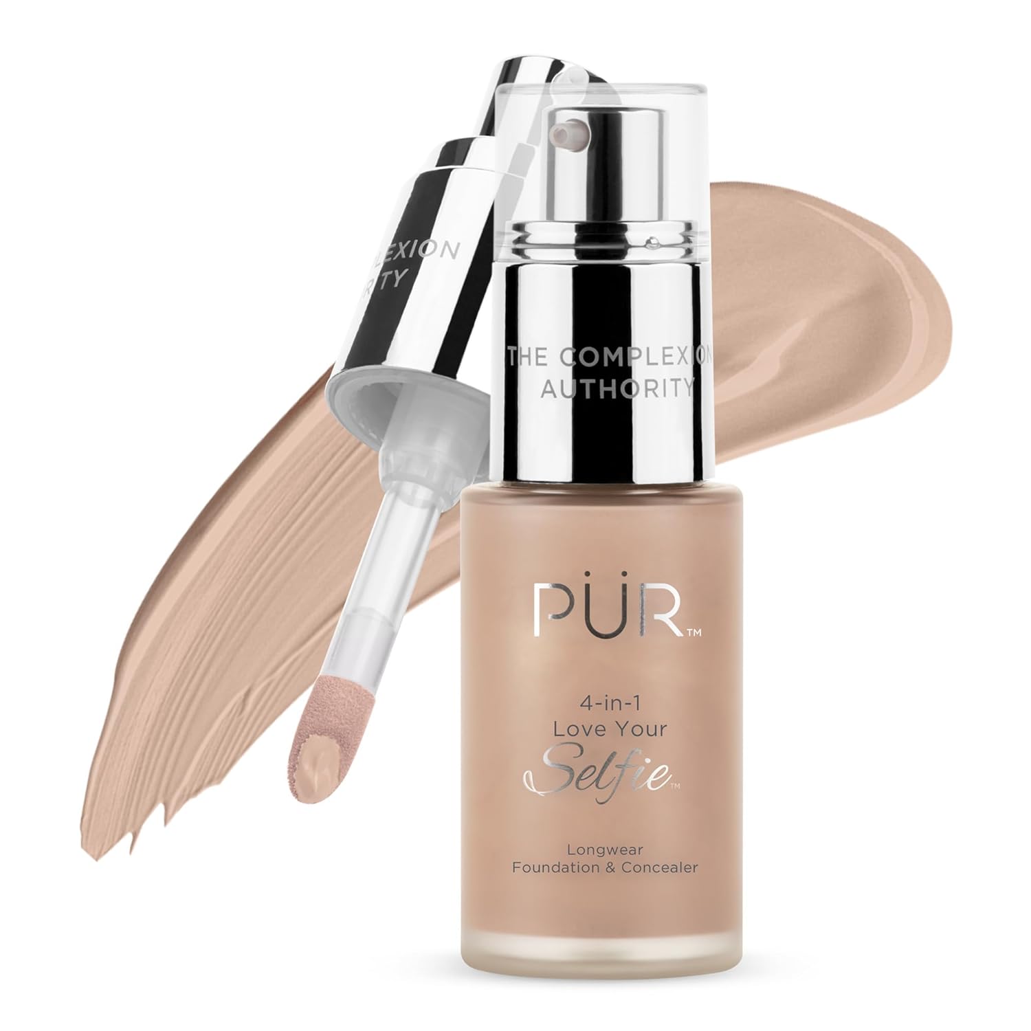 PÜR MINERALS 4-in-1 Love Your Selfie Foundation & Concealer - Longwear Medium-to-Full Coverage Liquid Makeup Foundation with Hydrating Blend for Refined-Looking, Natural Beauty Glow & Skin Texture