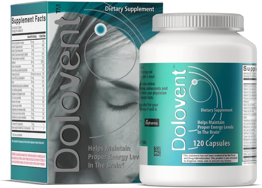 Dolovent Vitamin B2, Magnesium & CoQ10 Formula, 120 Capsules | Dietary supplement with 400mg vitamin B2, magnesium & CoQ10, supports brain health