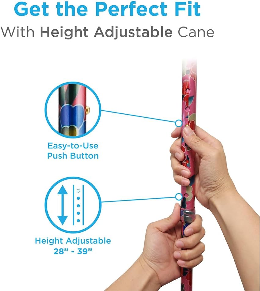 NOVA Designer Walking Cane with Offset Handle, Lightweight Adjustable Walking Stick with Carrying Strap, “Maui Flowers” Design