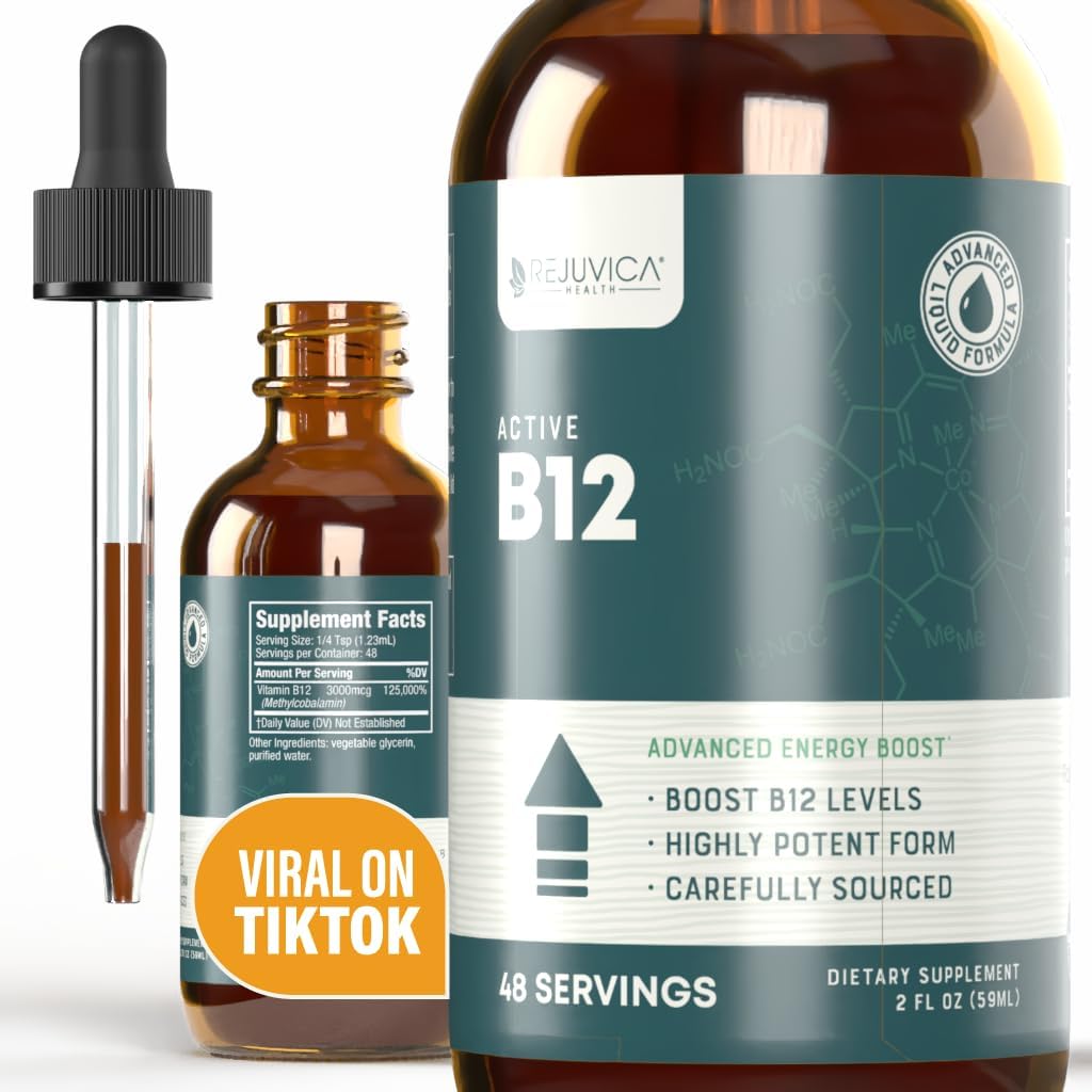 Rejuvica Health Essential B-12 Liquid B12, Supports Energy and a Healthy Nervous System - Convenient Liquid Dropper Absorbs Fast & Tastes Great