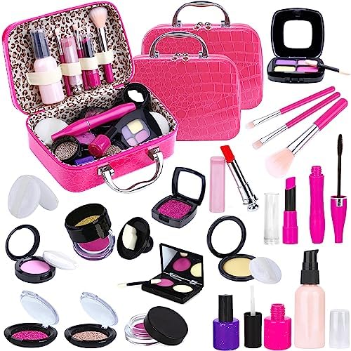TEPSMIGO Pretend Makeup Kit for Girls, Kids Pretend Play Makeup Set - with Cosmetic Bag for Birthday Christmas