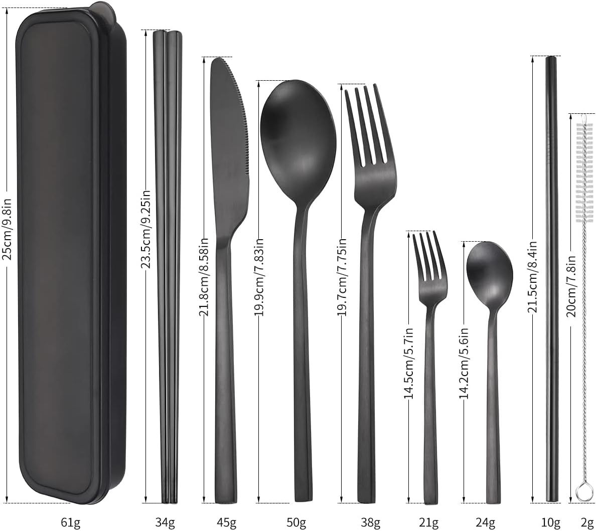 AARAINBOW 6 Pieces 18/8 Stainless Steel Flatware Set Portable Reusable Cutlery Set Travel Utensils Set Including Chopsticks Knife Fork Spoon Straws