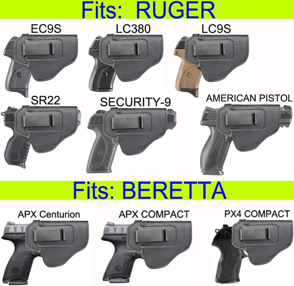 IWB Leather Holster for Inside Waistband Concealed Carry Fits:S&W M&P Shield-Glock19 26 29 30 32 43-Beretta Px4-RUGER EC9s-SIG-HK-Taurus-XDS or Similar Sized Handguns