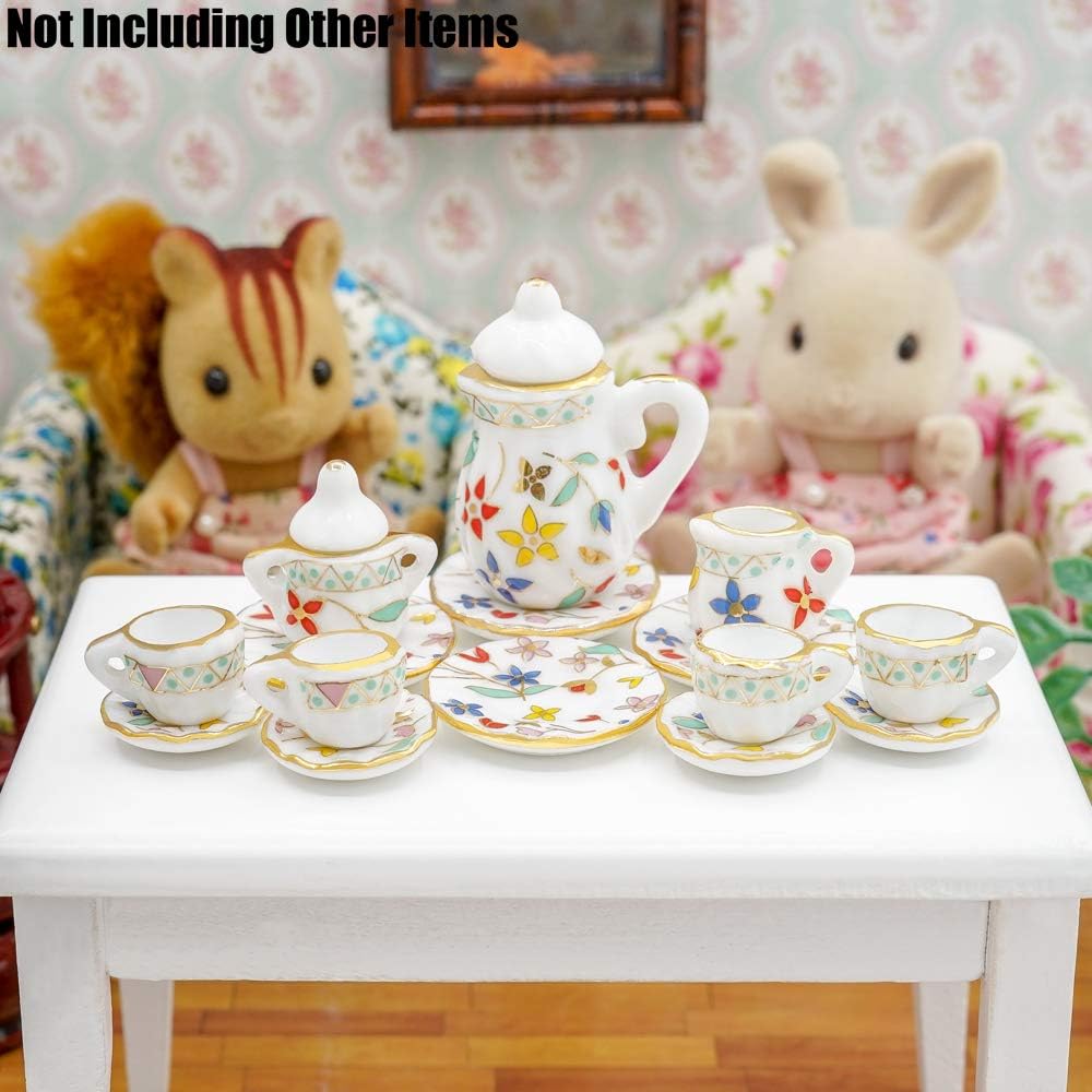 Odoria 1/12 Miniature Porcelain Tea Set 15Pcs Dollhouse Decoration Accessories, Grapes