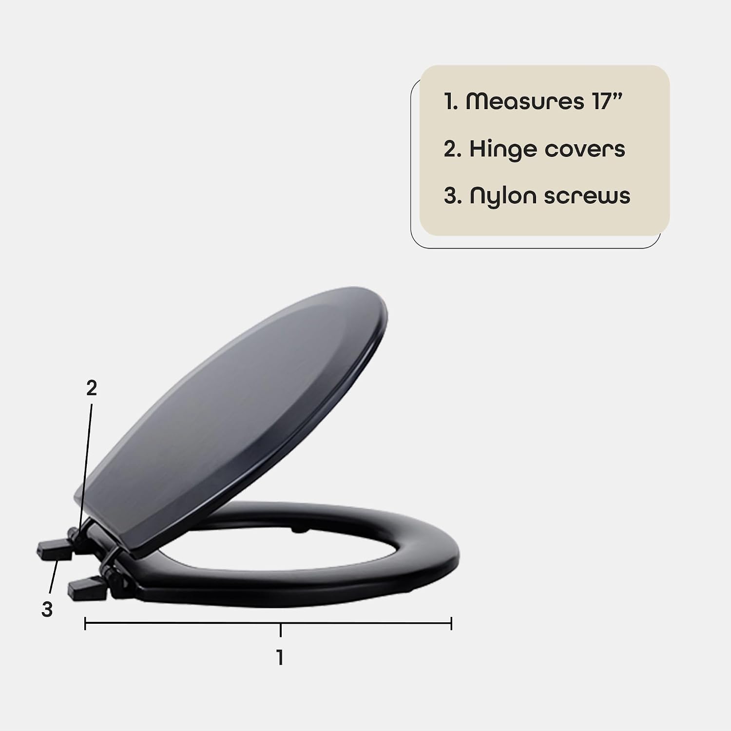 Soft Elongated Vinyl Toilet Seat, Black - 19 Inch Soft Vinyl Cover with Comfort Foam Cushioning - Fits All Elongated Size Fixtures - Easy to Install Fantasia by Achim Home Decor