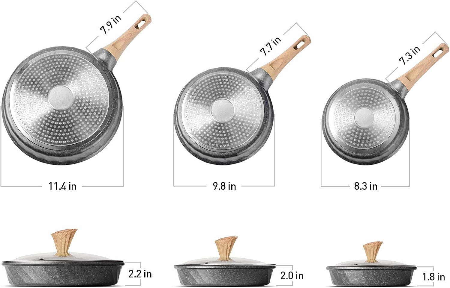 YIIFEEO Frying Pans Nonstick, Induction Frying Pan Set Granite Skillet Pans for Cooking Omelette Pan Cookware Set with Heat-Resistant Handle