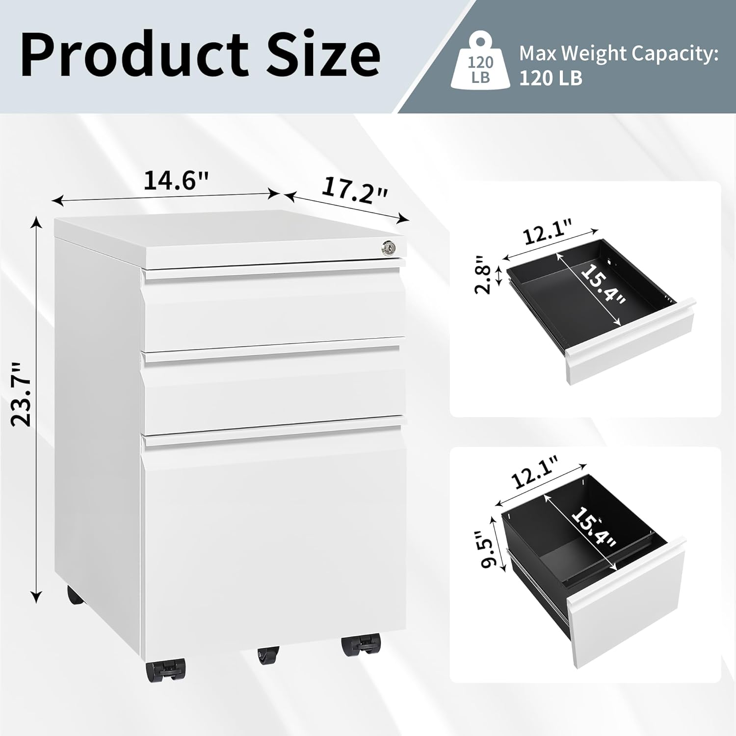 Approgreent Mobile File Cabinet for Home Office, Lockable 3 Drawer Filing Cabinet with Wheels for A4-Size/Letter-Size/Legal-Size