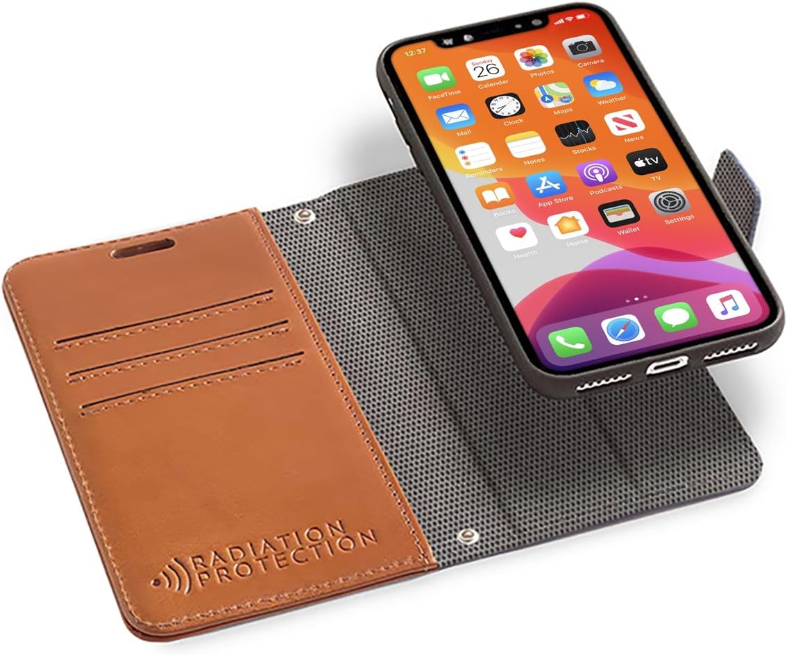 SafeSleeve EMF Blocking Wallet Case for iPhone 6/7/8, Black | EMF Blocker, Card Data Protection, Magnetic Closure, Leather Folio Protection for Daily Use