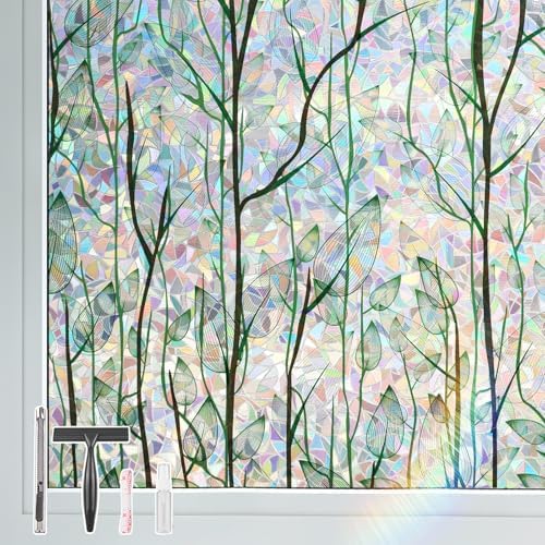 LEMON CLOUD Window Privacy Film, Rainbow Stained Glass Cling,17.5″ x 78.7″