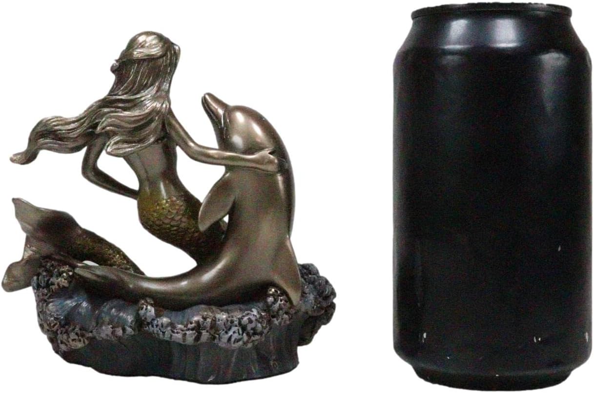Ebros Atlantis Mermaid Embracing Dolphin by Ocean Waves Statue 4.5" L Art Nouveau Nautical Mermaid Decorative Figurine