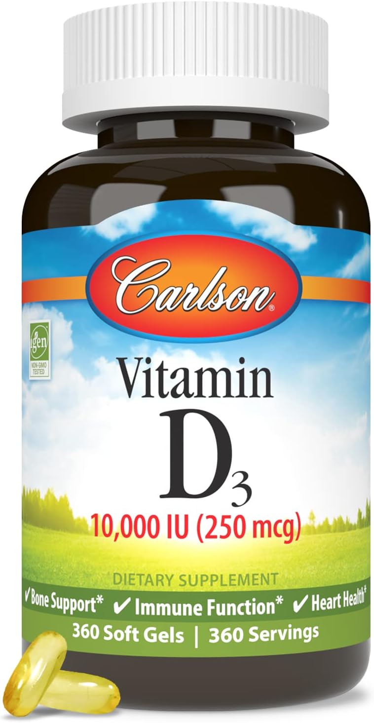 Carlson Vitamin D3 10000 IU (250 mcg), Bone Health, 120 Softgels | Muscle Health; Cholecalciferol; Vitamin D Supplements; Vitamin D3 Soft Gels