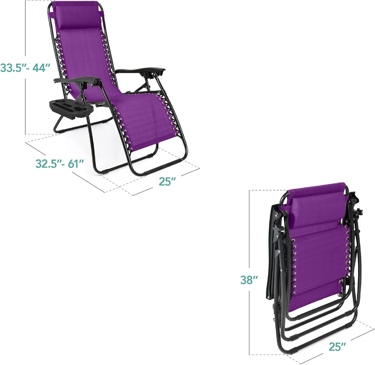 Best Choice Products Set of 2 Adjustable Steel Mesh Zero Gravity Lounge Chair Recliners w/Pillows and Cup Holder Trays - Light Blue