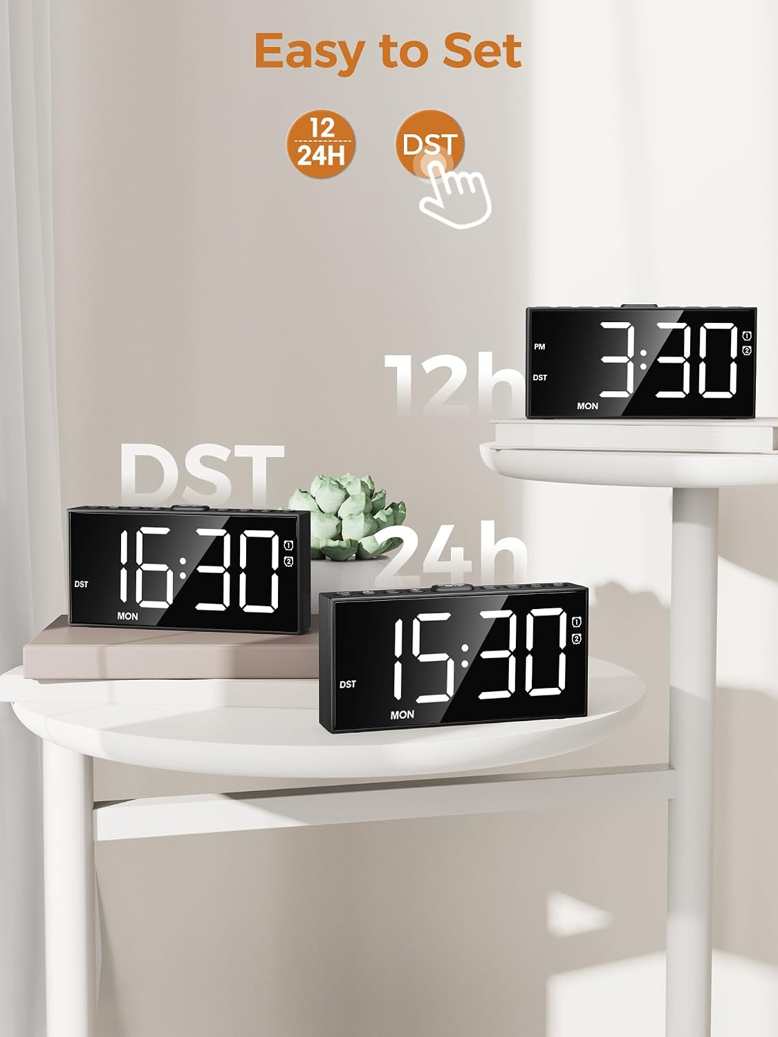 Digital Alarm Clocks for Bedrooms, Dual Alarms, 7.5-Inch Large Display