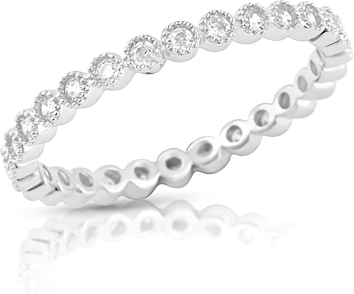 SILVERCLOSEOUT Rhodium Plated Sterling Silver Cz Cubic Zirconia Stackable Womens Eternity Band Promise Ring for Ladies (Size 4-11)
