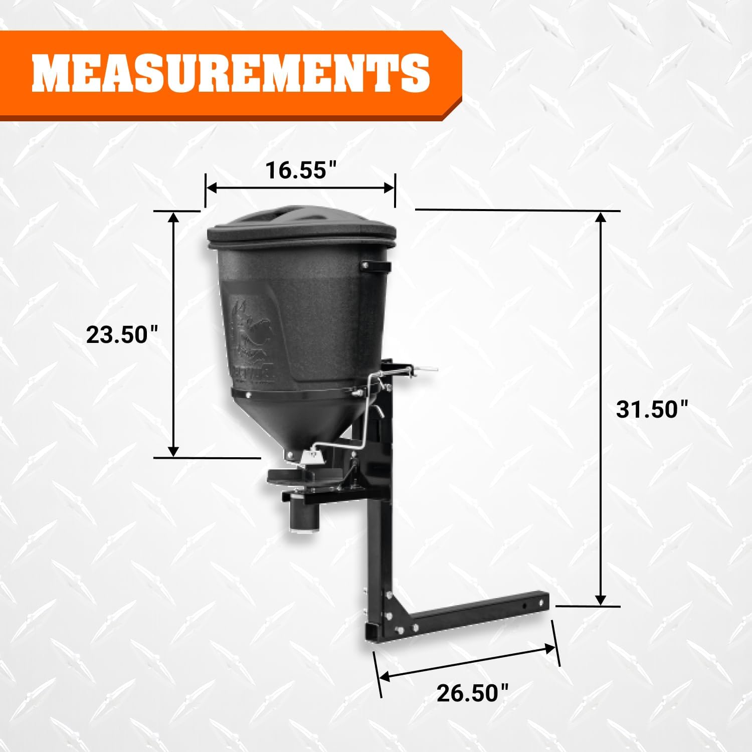 Buyers Products UTVS16 UTV/ ATV Broadcast Spreader, 150 lb Capacity, Receiver Hitch Mount, for Salt, Grass, Seed, Fertilizer & Feed