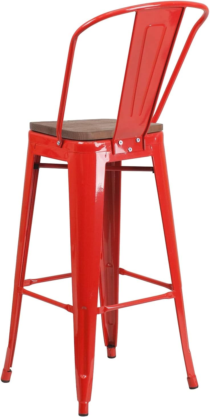 Flash Furniture 30 in Metal Barstool with Back, Blue | Commercial Grade, Removable Back, Indoor/Outdoor Use