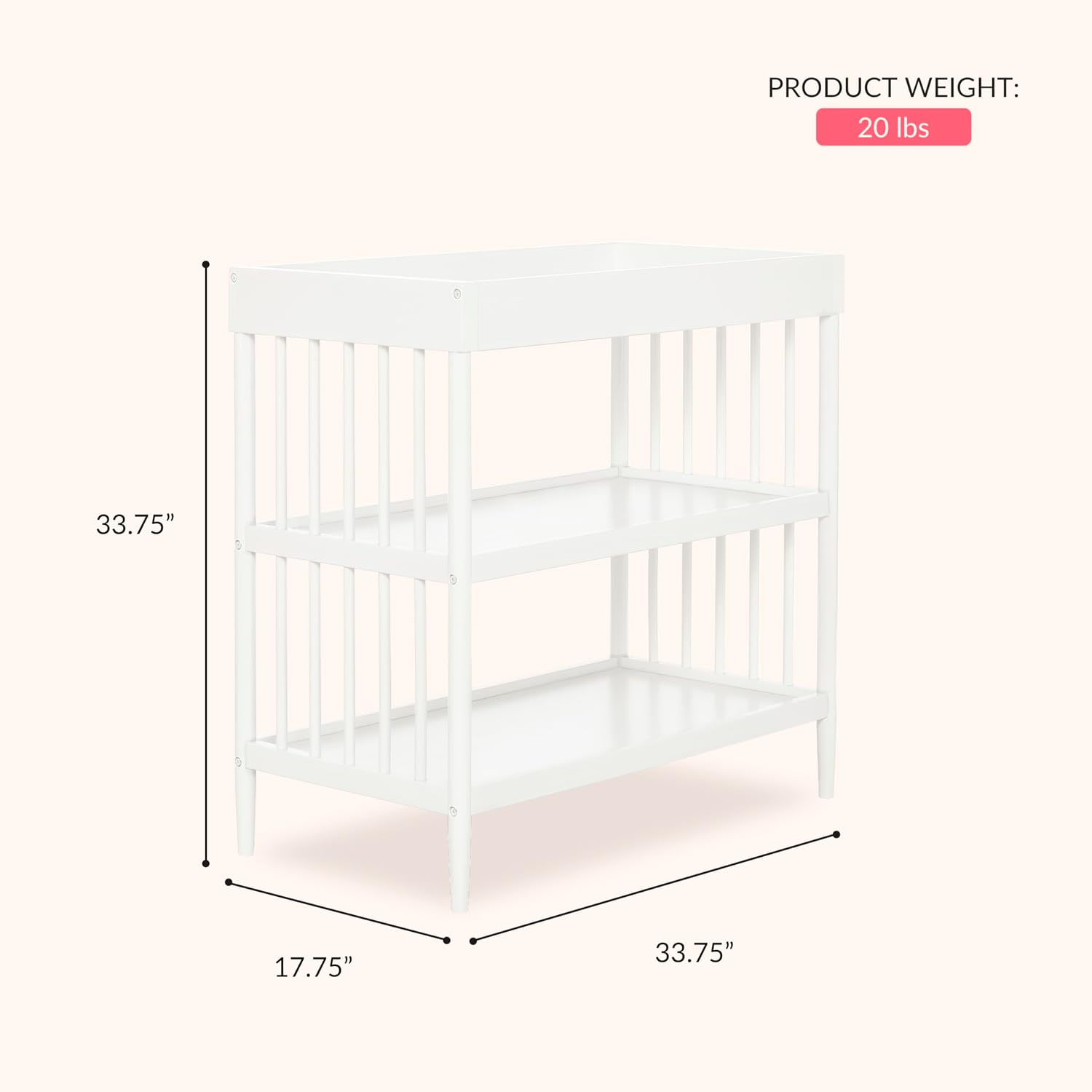 Dream On Me Clover Changing Table with Rounded Spindles in White
