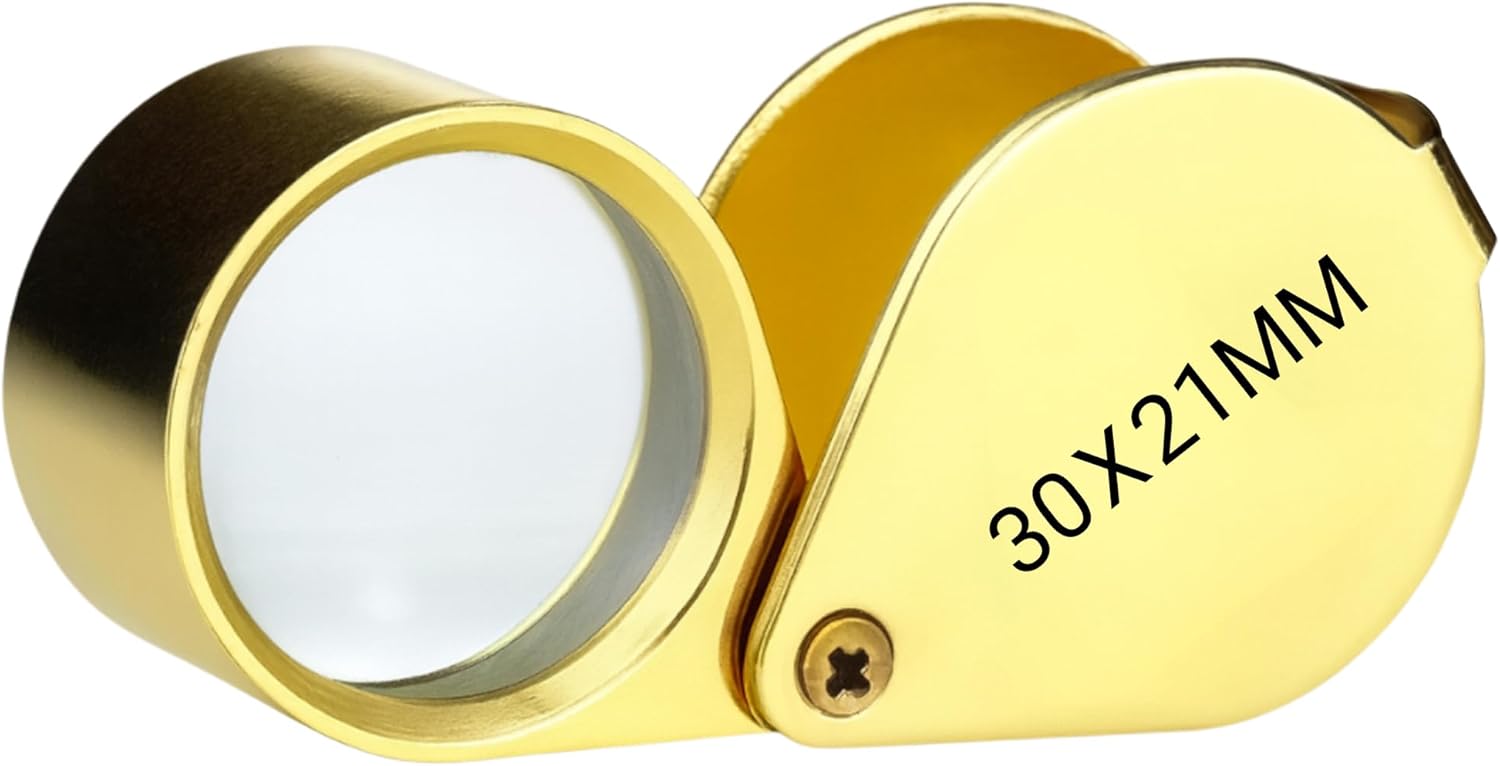 Pineapple 30X Jewelers Loupe Magnifier Foldable Pocket Magnifying Glass Small Jewelry Eye Loop for Jewelers, Gems, Diamonds, Plants, Coins (Gold)