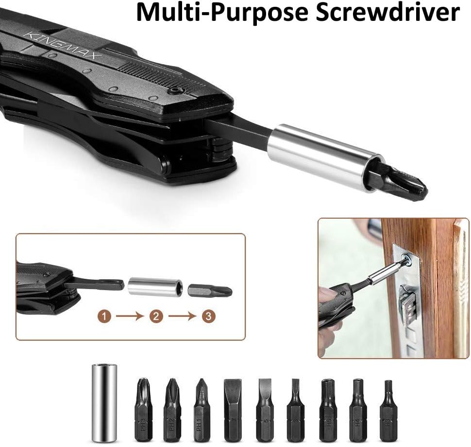 KINGMAX Pocket Knife, Multitool Tactical Knife with Blade, Saw, Plier, Screwdriver, Bottle Opener, Folding Knife Built with Full Stainless Steel