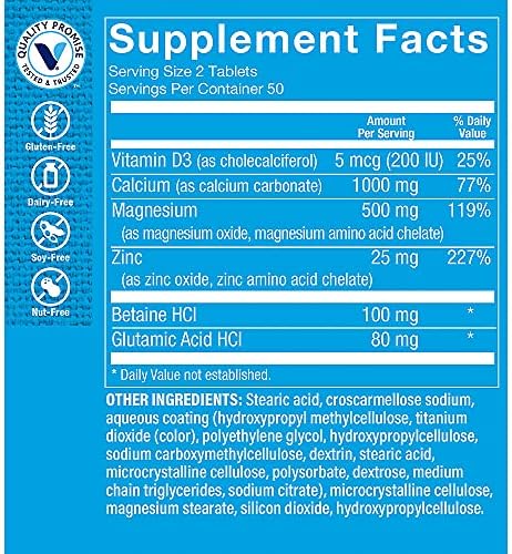 The Vitamin Shoppe Brand Calcium, Magnesium, Zinc & Vitamin D3, 100 Tablets