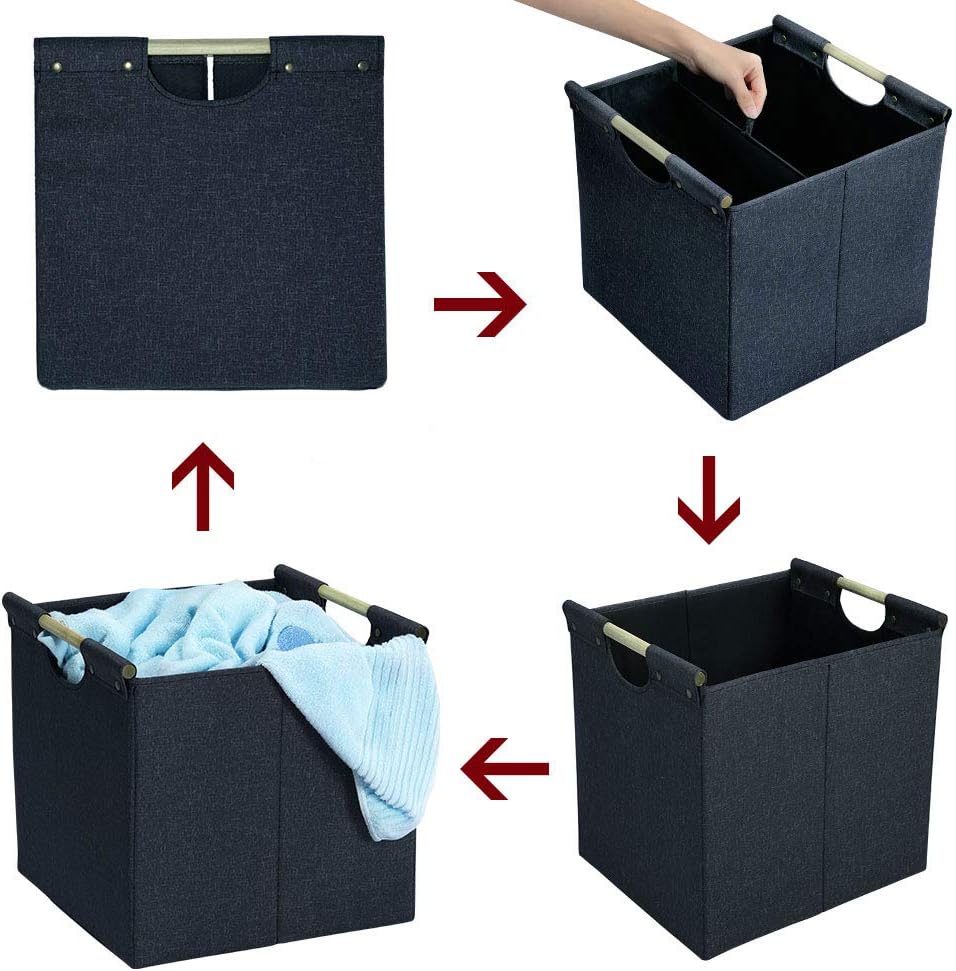 HOONEX Collapsible Storage Bins, 13x13x13 Inches Storage Cubes Linen Fabric, 3 Pack