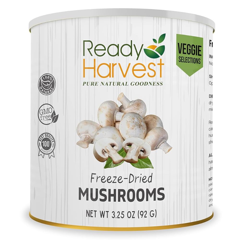Ready Harvest Freeze-Dried Mushroom for Emergency Food Supply | Camper Must-Haves Camping Essentials | Hurricane Preparedness Items, Survival Food