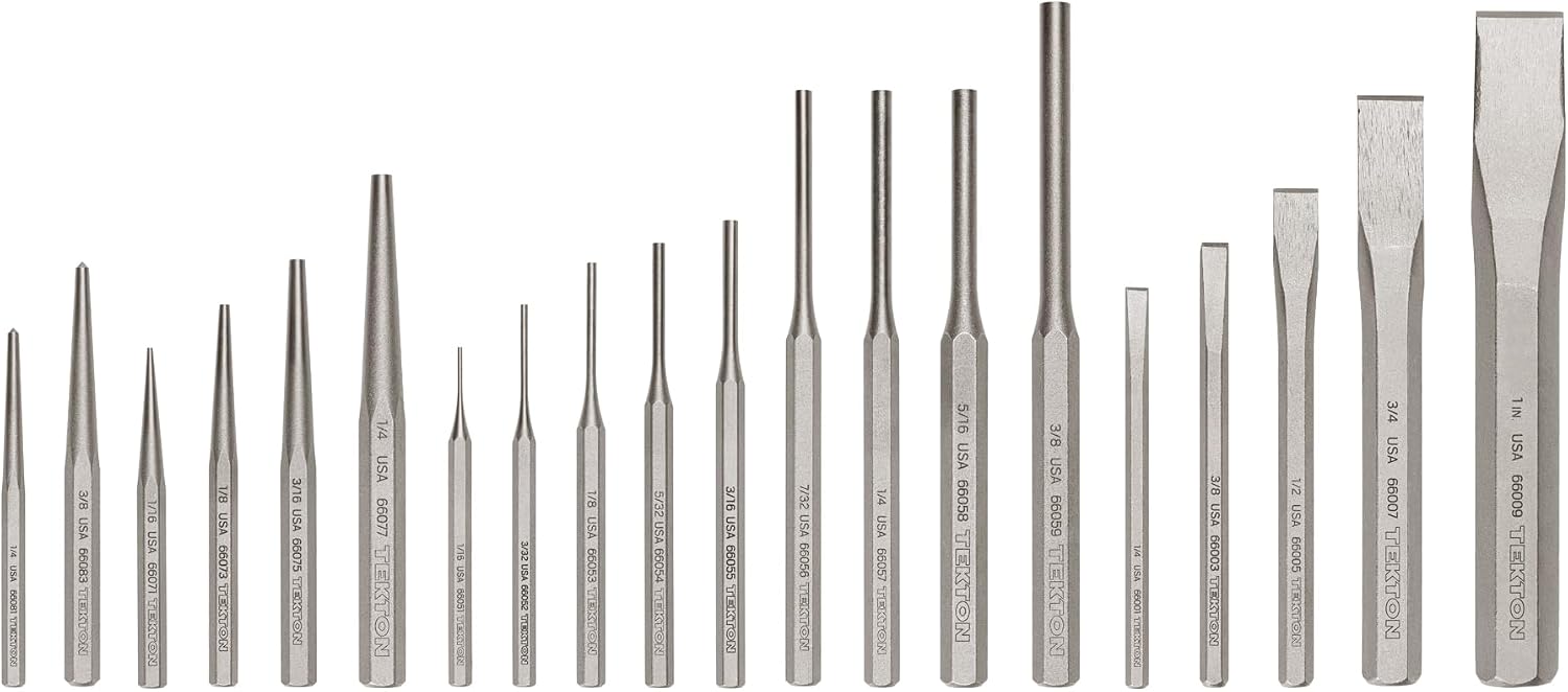 TEKTON Punch Set with Walnut Block (18-Piece) | 66564 | Made in USA
