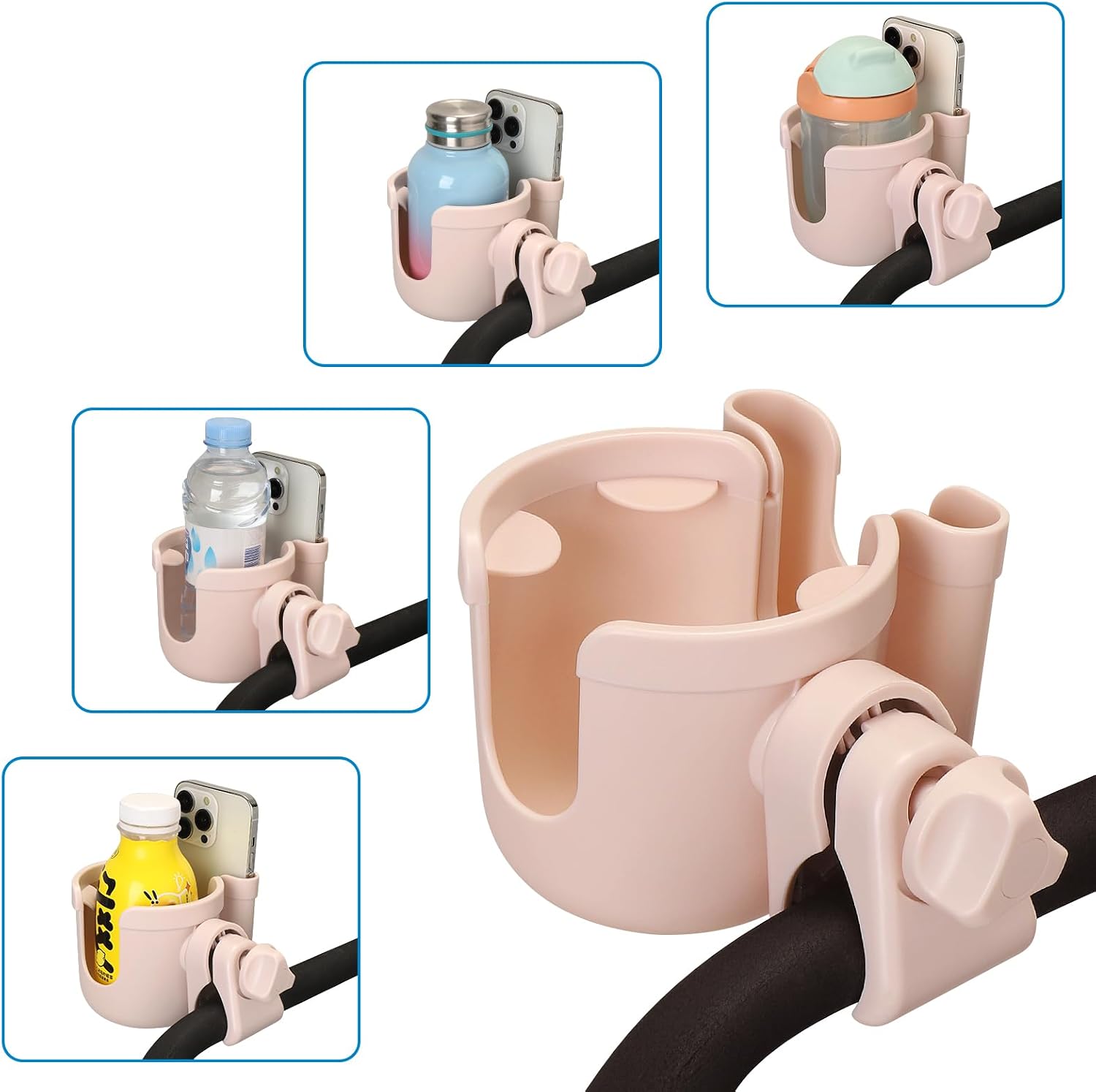 Accmor Stroller Cup Holder with Phone Holder, Bike Cup Holder, Universal Cup Holder for Uppababy Nuna Strollers, 2-in-1 Drinks Holder for Walker