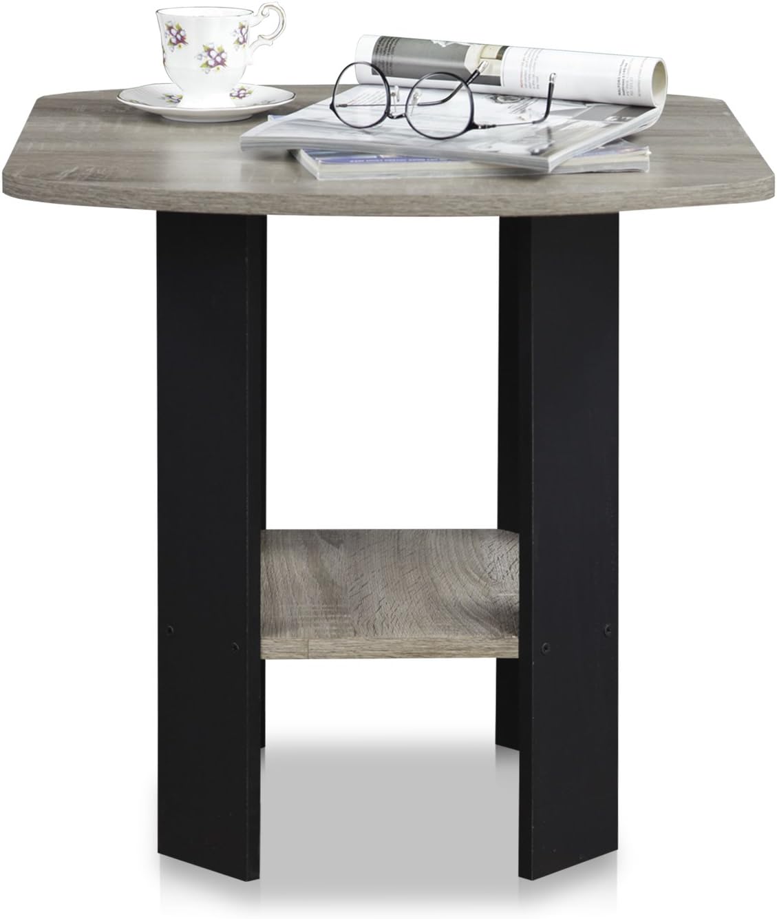 Furinno SIMPLE DESIGN Side Table, 2-Tier Modern End Table with Soft Edges, Open Shelves Night Stand, Bedside Table, for Living Room, Bedroom, French Oak