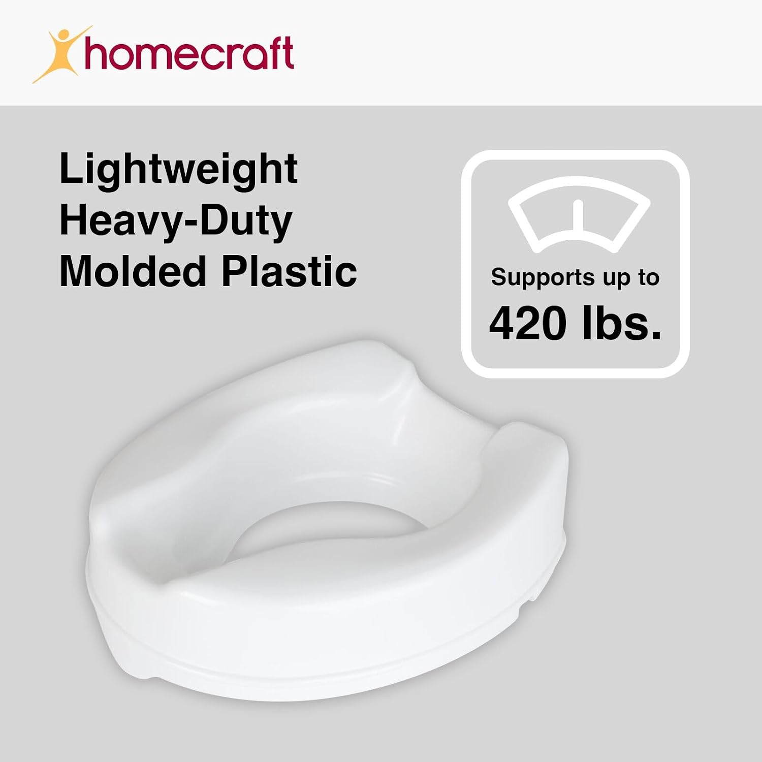 Homecraft Savanah Raised Toilet Seat, 4" High Elevated Toilet Seat Locks Onto Standard Toilets, Portable Assistance Commode Seat with Sturdy Brackets