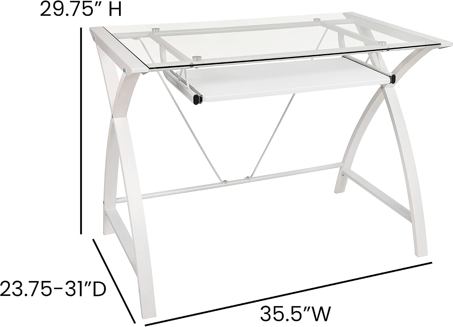 Flash Furniture Jude Tempered Glass Computer Desk with Pull-Out Keyboard Tray and Crisscross Frame, Small Computer Desk for Home Office, Cherry/Clear