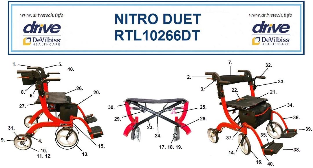 Replacement Tote Bag for Drive Drive Nitro Duet Rollator and Transport Chair Combination Unit Item # RTL10266DT - 1 Each - Part # 10266DT-12