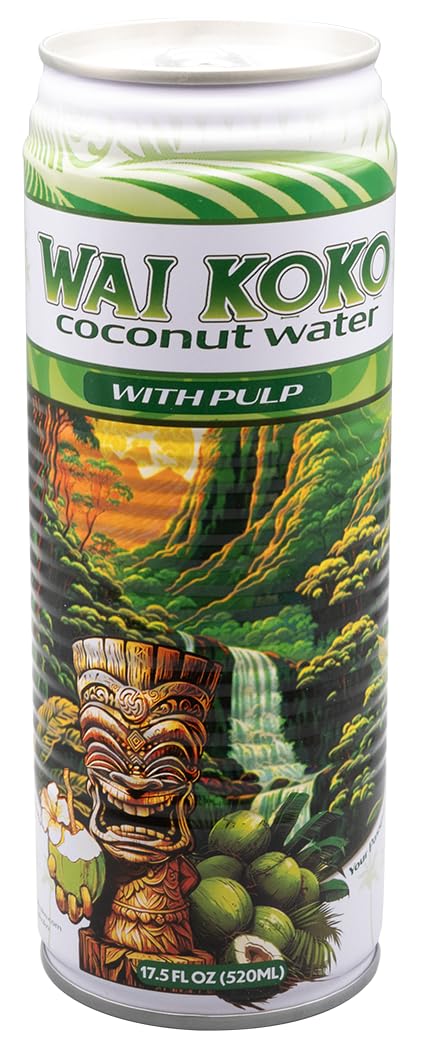 Wai Koko Coconut Water with Pulp, 17.5 Fl Oz Cans (Pack of 12) | Real coconut pulp in 100% pure coconut water